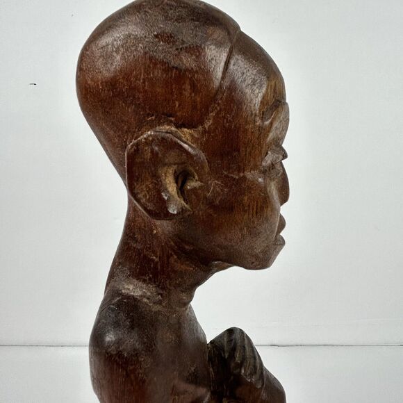 African Wood Carved Statue Sitting Man Uganda Kikan Gala 14” Vintage? Wooden - Picture 15 of 16